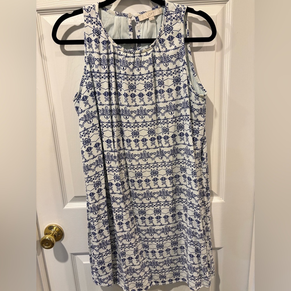 LOFT Blue and White Patterned Dress